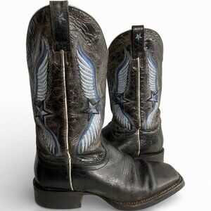 Ariat Quickdraw Leather Western Boots Blue Wing Stitching Square Toe Men's 10.5